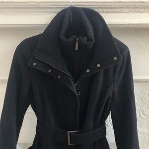 {CALVIN KLEIN} BLACK Double Zip Layered Wool Coat